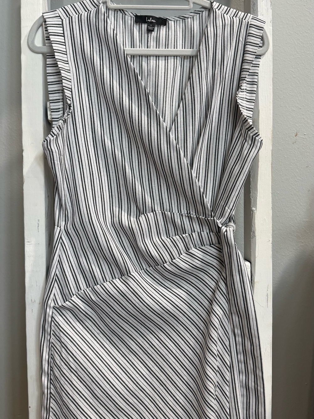 Lulu's Black and White Striped Surplice Wrap Dress